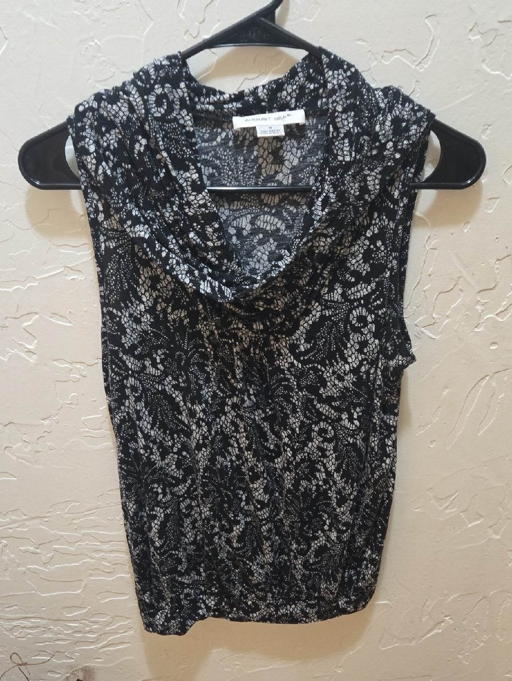 august silk Black & White Floral Cowl Neck Sleeveless Tank